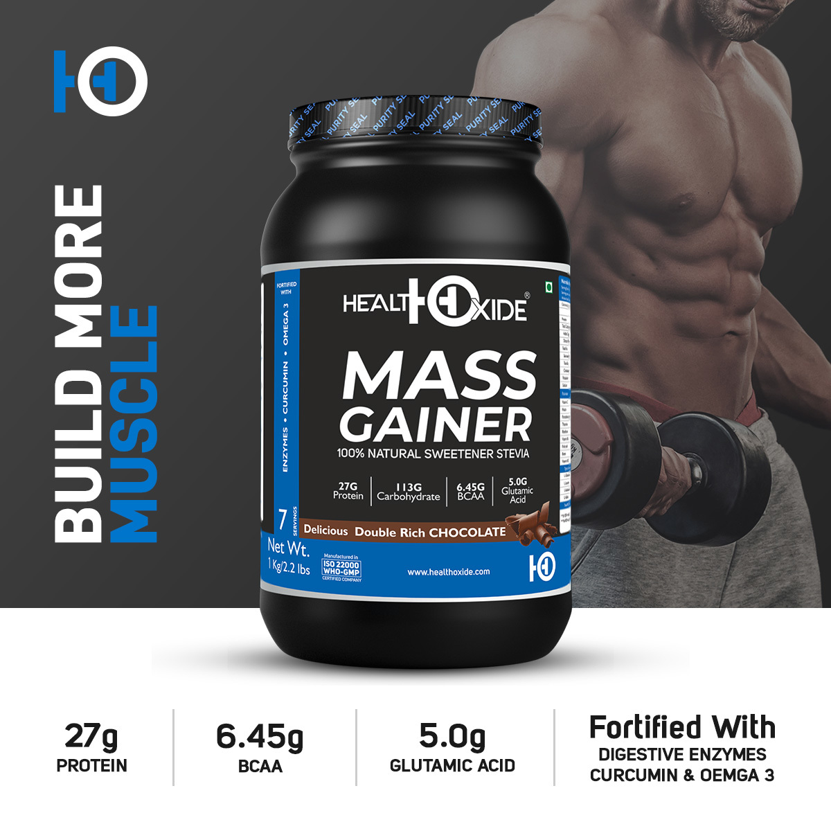 Health Oxide Mass Gainer - 150g Powder , High-protein Blend With Digestive Enzymes And Complex Carbs For Optimal Muscle Growth And Recovery