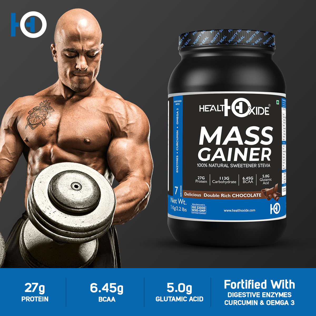 Health Oxide Mass Gainer - 150g Powder , High-protein Blend With Digestive Enzymes And Complex Carbs For Optimal Muscle Growth And Recovery