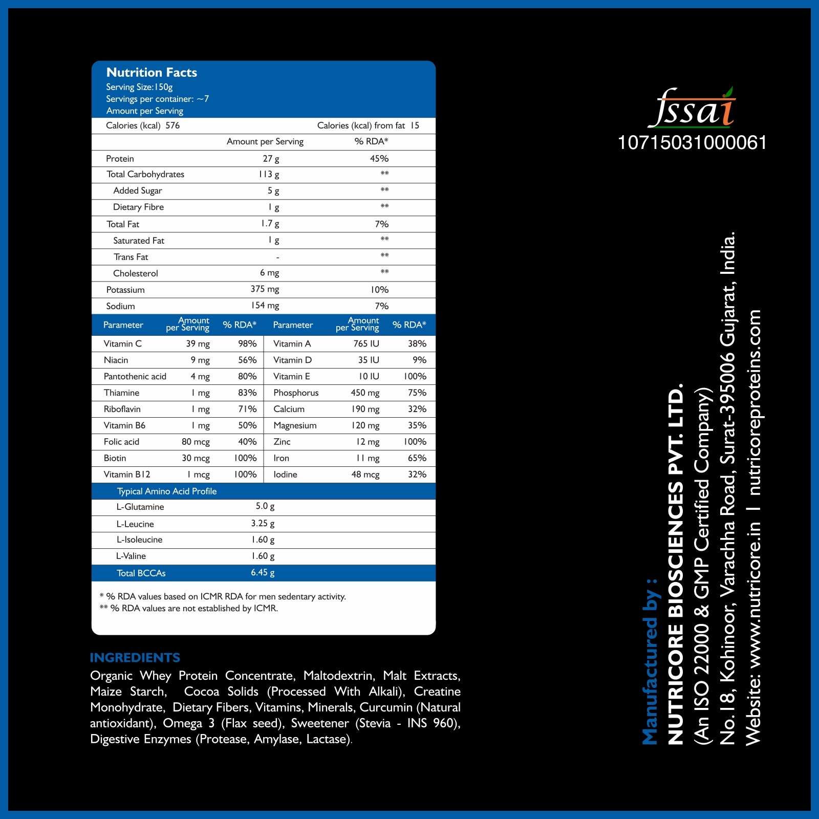 Health Oxide Mass Gainer - 150g Powder , High-protein Blend With Digestive Enzymes And Complex Carbs For Optimal Muscle Growth And Recovery
