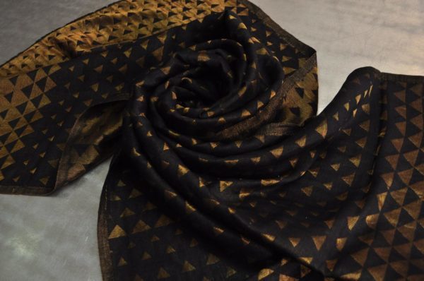 Fine Wool Zari Pyramid Stole - 70x200 Cms | Triangular Design In Red, Black, Beige, Green, Orange With Gold Accents