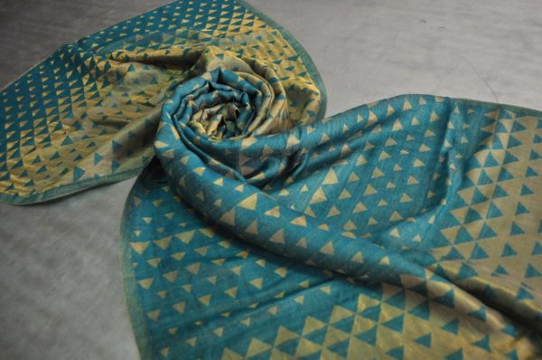 Fine Wool Zari Pyramid Stole - 70x200 Cms | Triangular Design In Red, Black, Beige, Green, Orange With Gold Accents