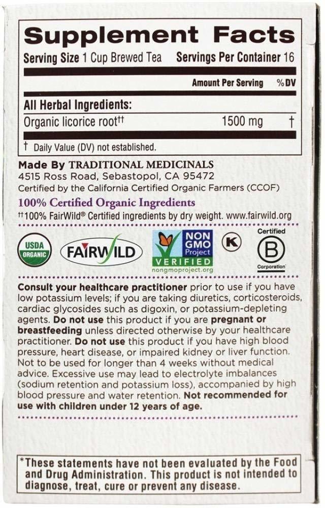 Traditional Medicinals Teas Organic Licorice Root Tea 16 Bags Efficacy: Promote Healthy & Growth
