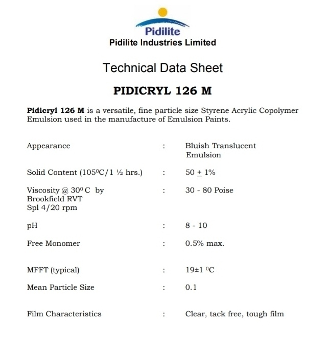 Pdicryl 126 M Chemical Name: Styrene Acrylic Copolymer