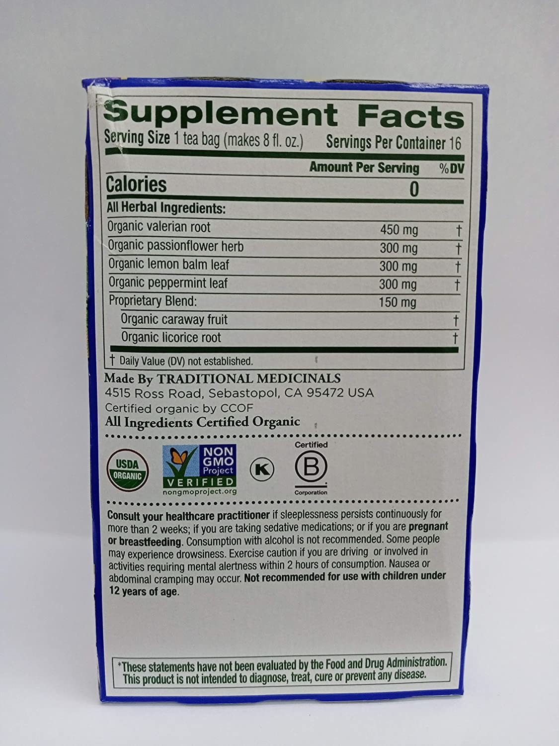 Traditional Medicinals Organic Nighty Night Valerian Tea 16 Tea Bags Efficacy: Promote Healthy & Growth