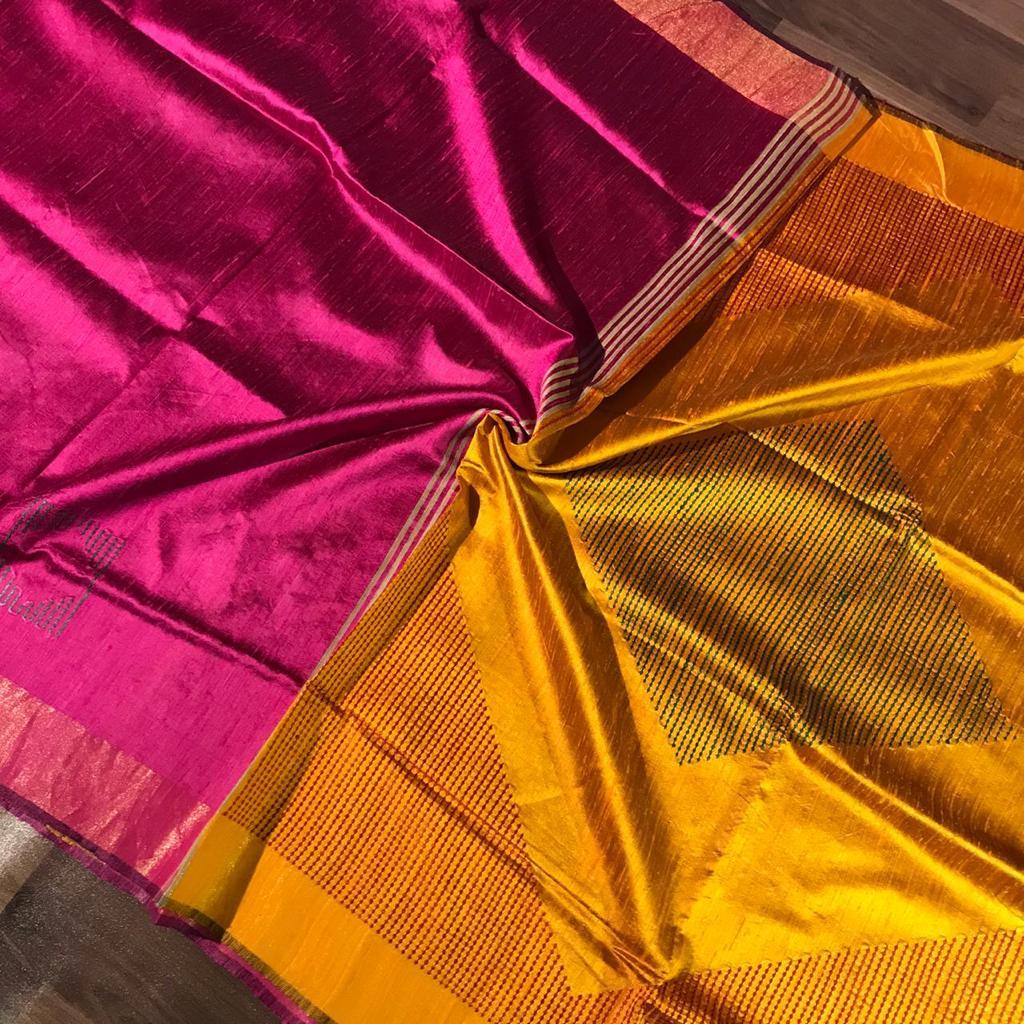 Pure Dupion Raw Silk Handloom Saree With Blouse - Material: Silk, Occasion: Party Wear, Pattern: Plain, Seasons: Rainy, Spring, Summer, Winter