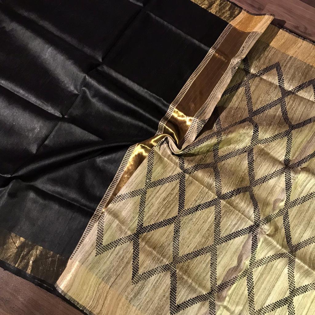 Pure Dupion Raw Silk Handloom Saree With Blouse - Material: Silk, Occasion: Party Wear, Pattern: Plain, Seasons: Rainy, Spring, Summer, Winter