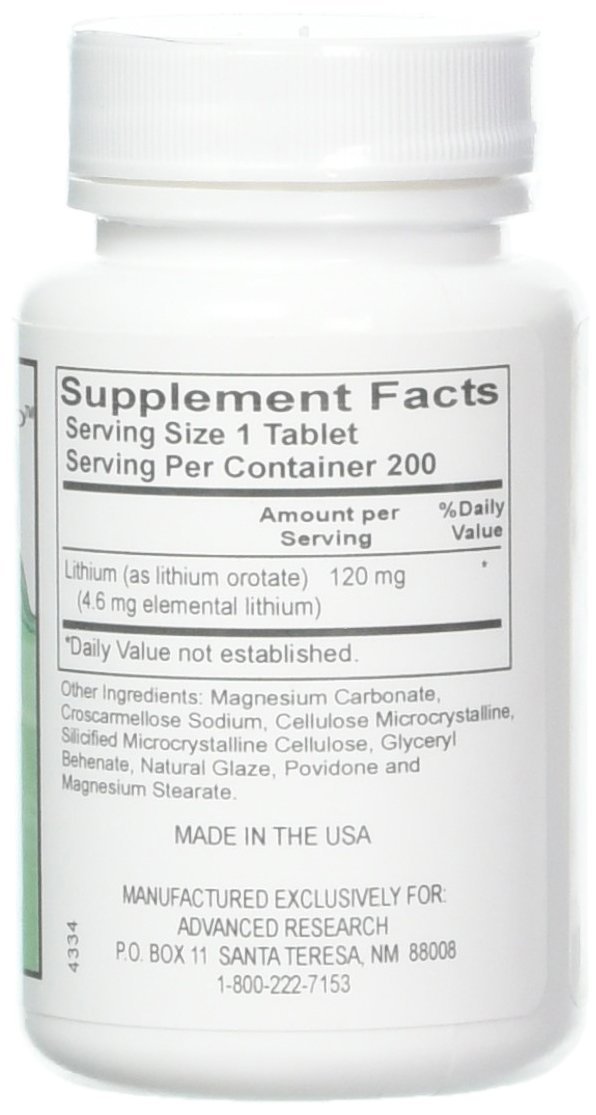 Advanced Research Nci (Dr Hans Nieper) Lithium Orotate 120 Mg, 200 Tabs Efficacy: Promote Healthy & Growth