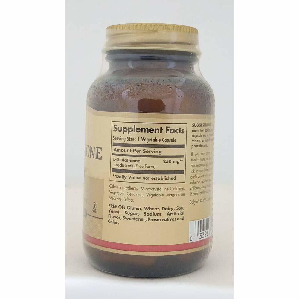 Solgar - Reduced L-glutathione 250 Mg, 60 Vegetarian Capsules | Dairy-free, Gluten-free, No Artificial Additives