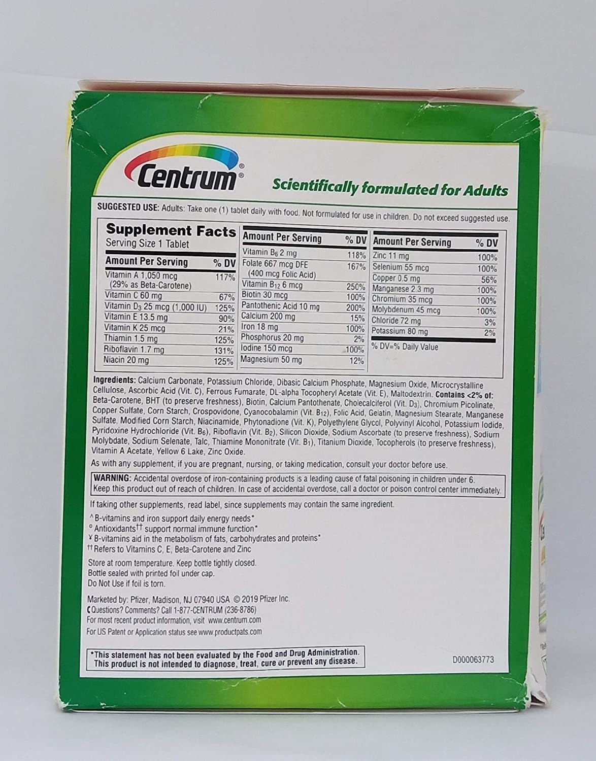 Centrum Multivitamin Multimineral Supplement For Adults 425 Tablets