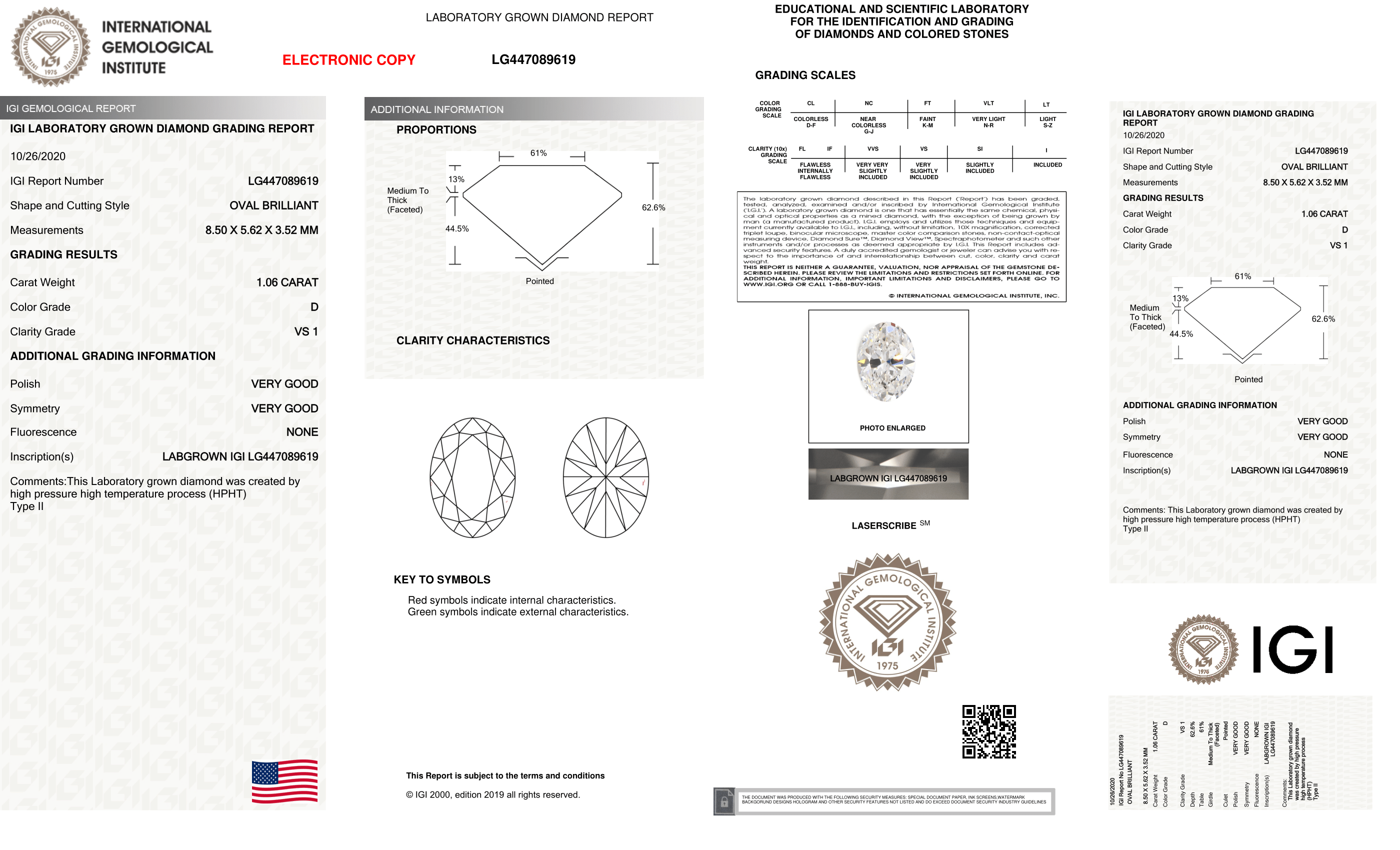 Cvd/hpht Lab Grown Diamond - 1.06ct D Vs1 Oval Brilliant Cut | Igi Certified Customizable Jewelry Exceptional Clarity