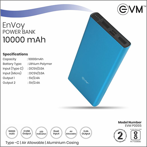 EVM Envoy Power Bank - 10000mAh Capacity, Ultra-Sleek Design for Maximum Portability
