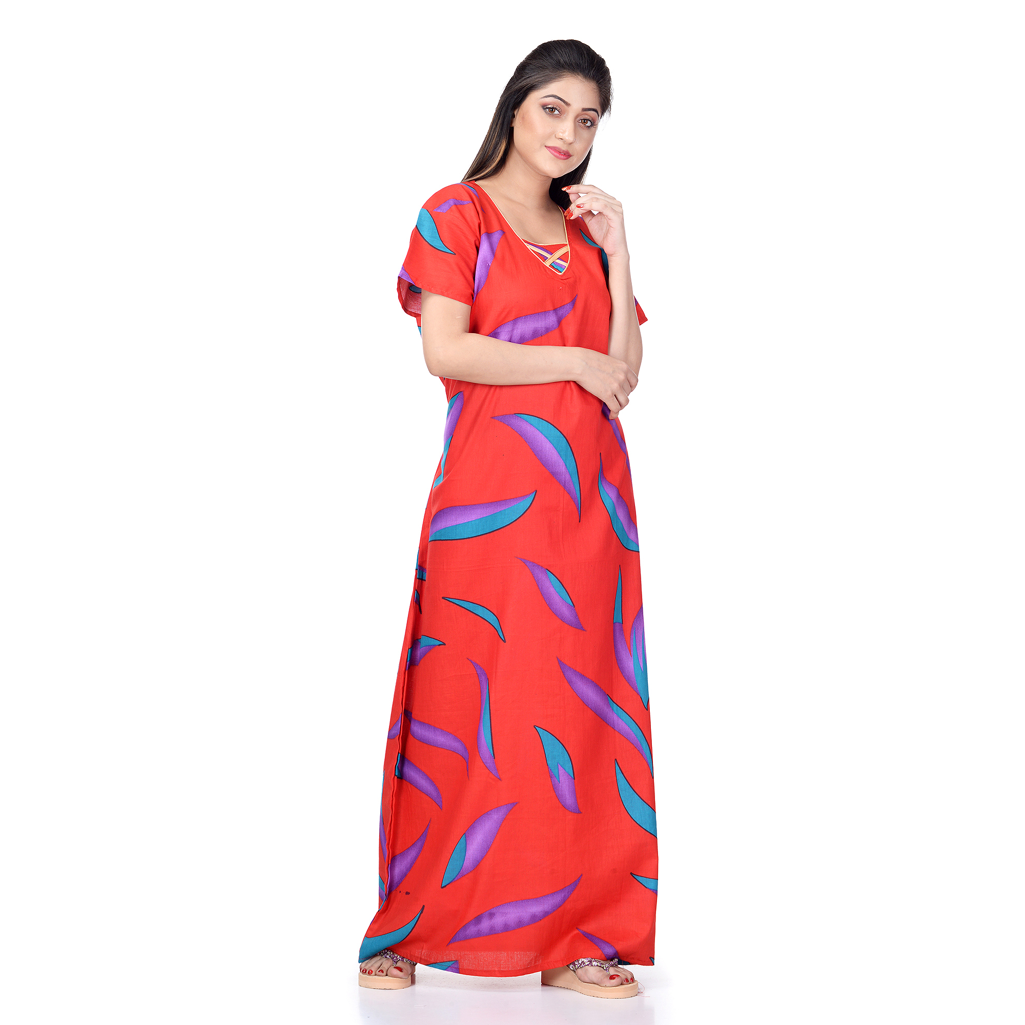 Cotton Nighty - Premium Cotton, Large And Xl Sizes Available, Assorted Colors And Prints, Front Design