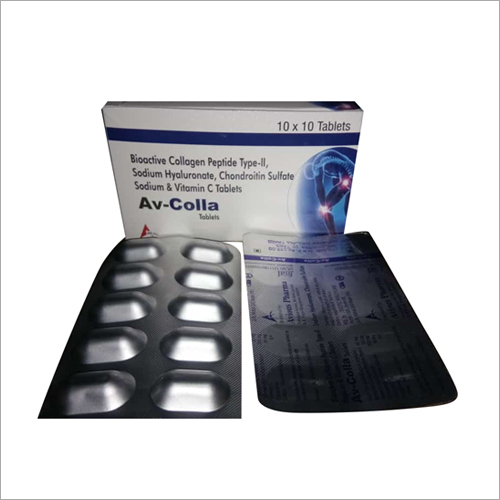 बायोएक्टिव कोलेजन पेप्टाइड टाइप-II सोडियम हायलूरोनेट चोंड्रोइटिन सल्फेट सोडियम और विटामिन सी टैबलेट