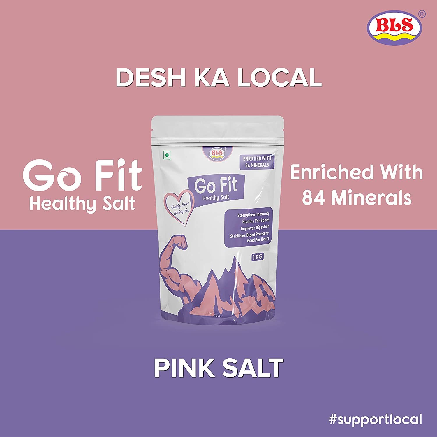 Bls Gofit Healthy Salt - 1kg | Pink Kala Namak Powder - Ayurvedic Cooling Flavor, Digestive Aid, Natural Mineral Blend