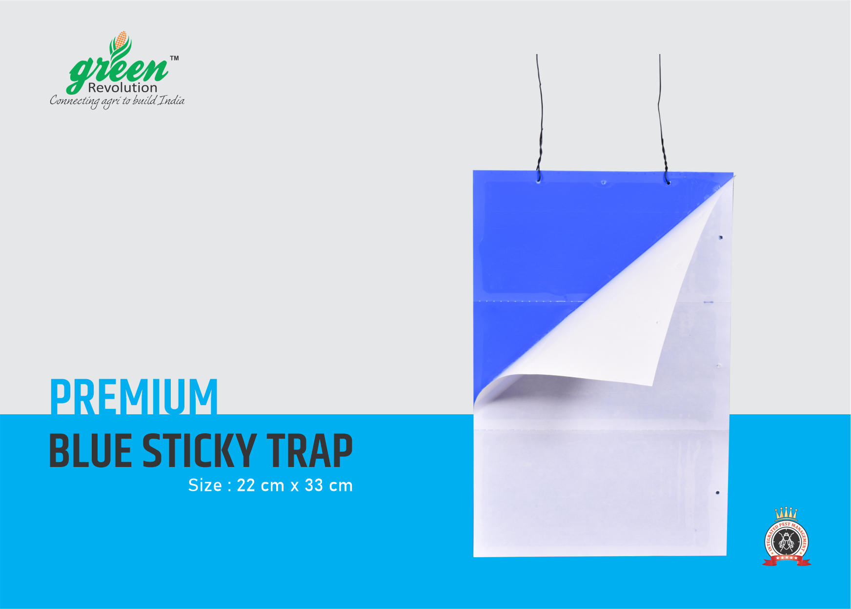 Premium Blue Sticky Trap - Plastic Material, 22cm X 33cm Dimensions , Covers 15-20 Traps Per Acre, Rectangular Shape, Designed For Flying Insects