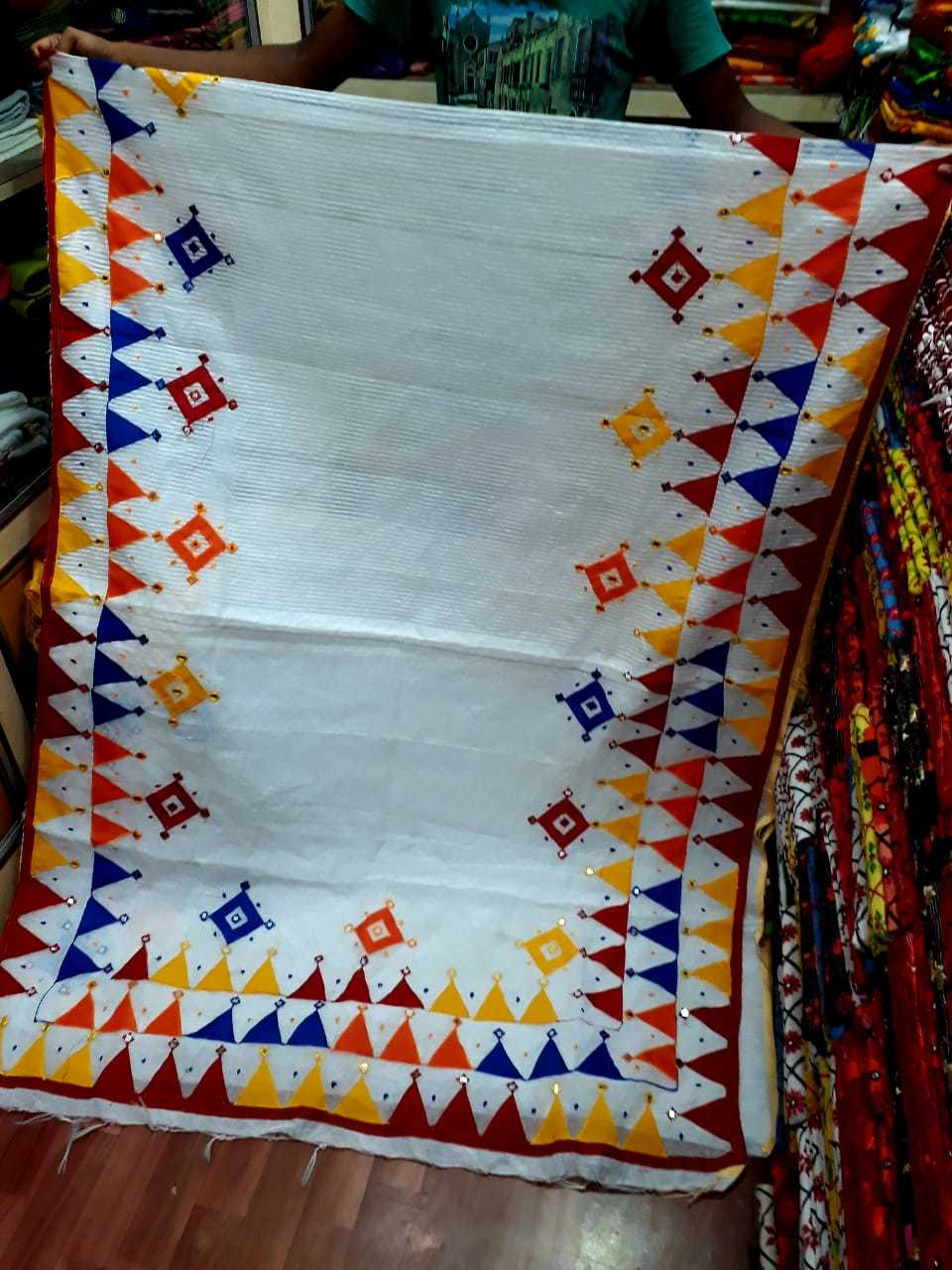 Blue. Applick Cotton Saree
