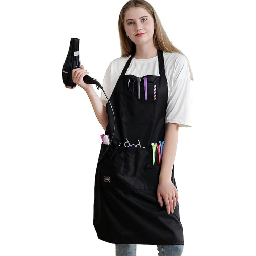 Salon Apron - Nonwoven Material, Free Size, White and Black Color, Plain Pattern | Comfortable Fit, Durable Material, Professional Look, Easy to Clean, Multiple Pockets