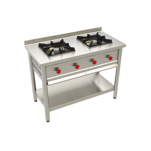 Two Burner Cooking Range - Stainless Steel, 1200x600x850mm | High Strength, Long Working Life, User-friendly Design, Robust Performance