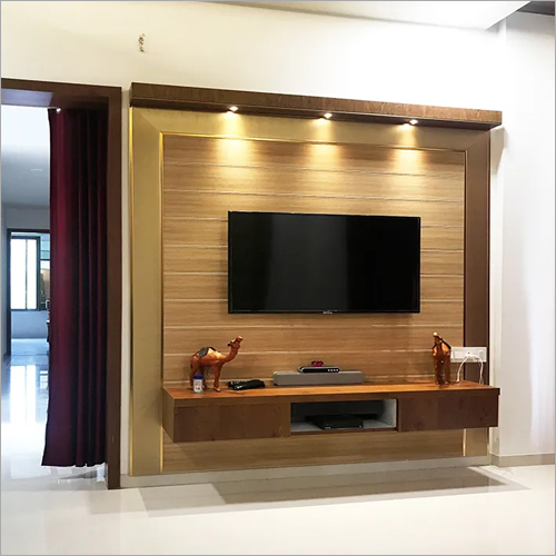 पॉलिश लकड़ी की दीवार टीवी यूनिट
