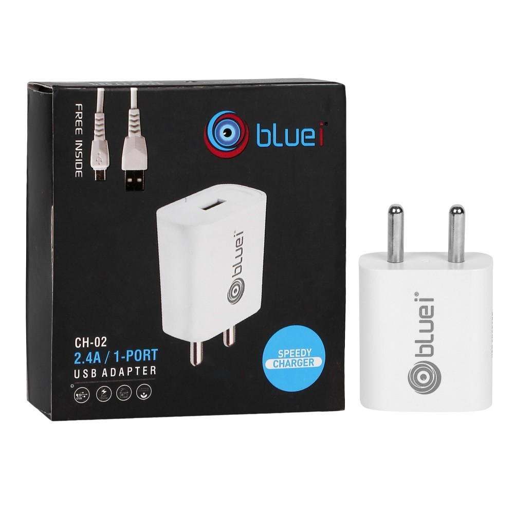 Bluei Ch-02 2.4a Single Usb Charger - Abs Plastic, 10.5x9.5x3 Cm, Input Voltage: 100-240v, Output Voltage: 5.0v=2.4a, Overload Protection, Compatible With Most Smartphones