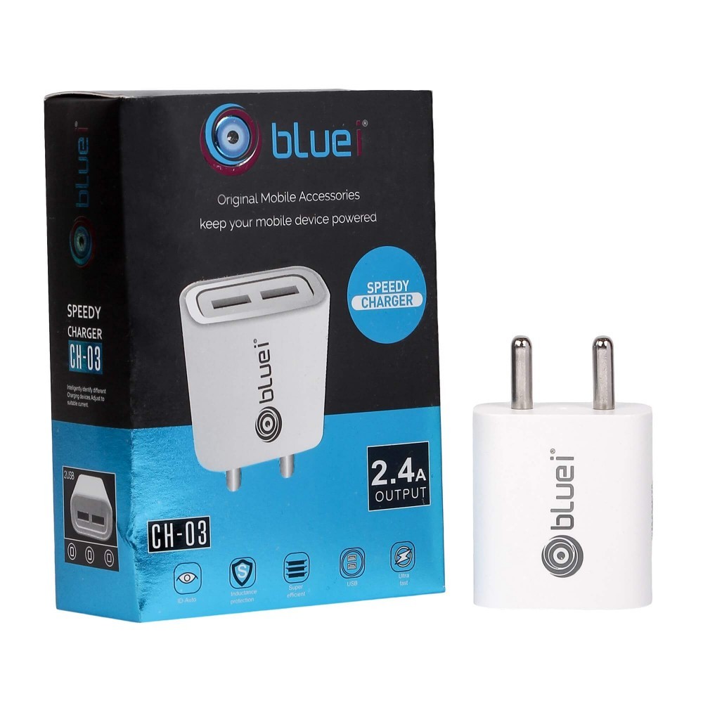 Bluei Ch-03 Dual Usb Charger - Abs Plastic, 10.5x9.5x3 Cm, 2.4a Output | Overload Protection, Multi-protection Circuit, Suitable For Most Smartphones