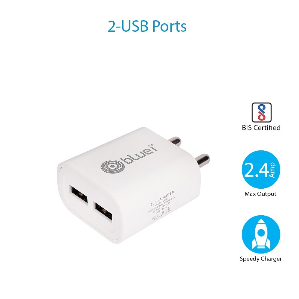 Bluei Ch-03 Dual Usb Charger - Abs Plastic, 10.5x9.5x3 Cm, 2.4a Output | Overload Protection, Multi-protection Circuit, Suitable For Most Smartphones