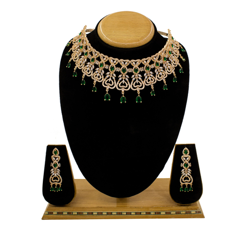 Rose Gold Plated Artificial Jewellery Set - Alloy Necklace & Earring Pair | Traditional American Diamond Design, Anti-Allergic, Perfect for Weddings & Anniversaries