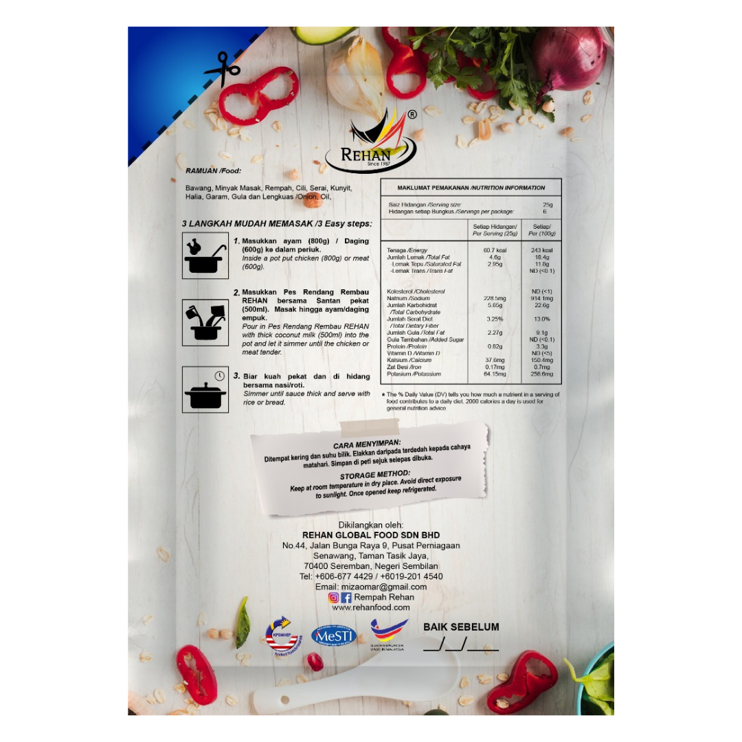 Malaysian Rendang Rembau Cooking Instant Paste Grade: Premium