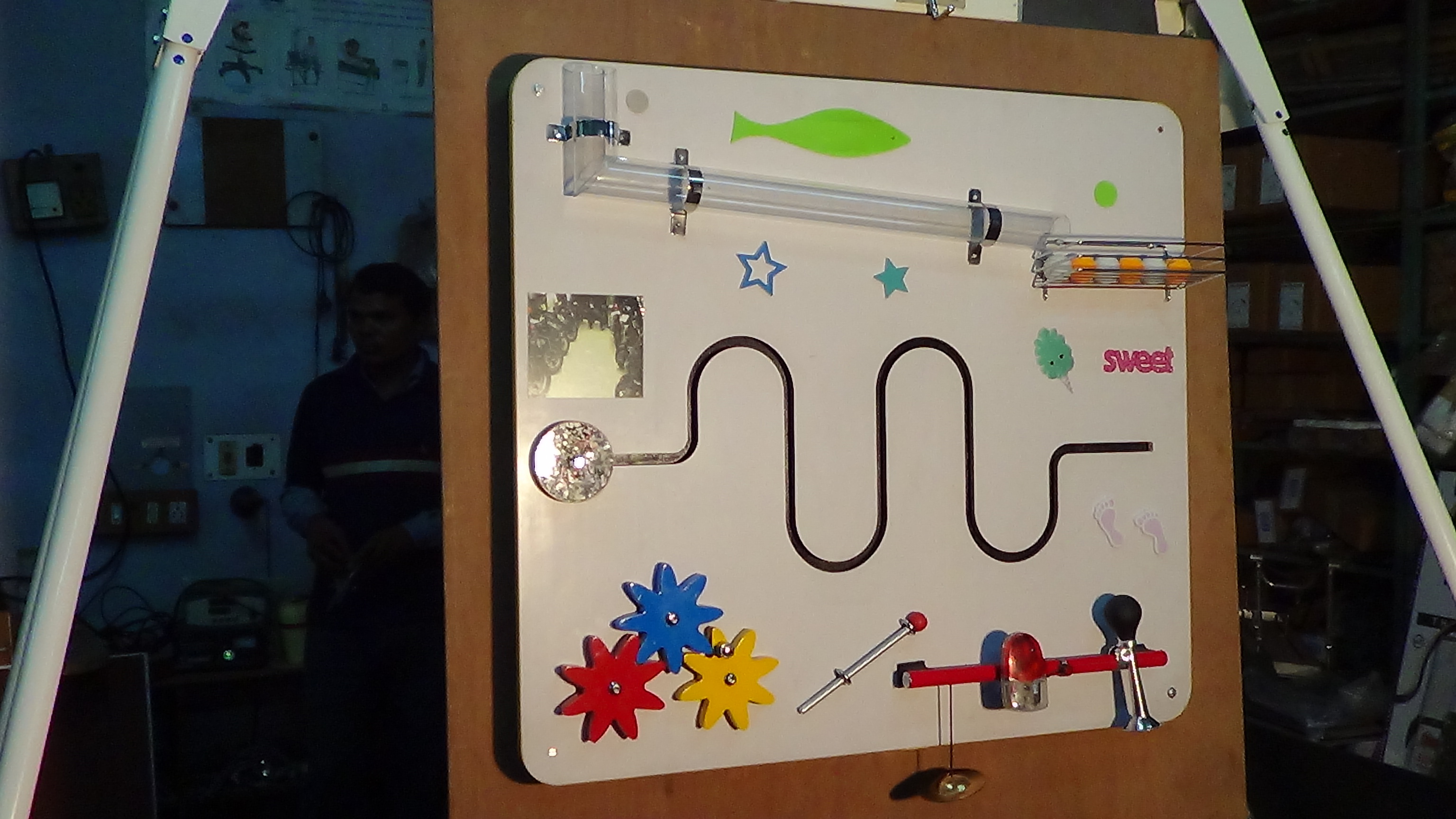 Imi-1343 Sensory Learning Wall, Single Panel - Wooden, 100cm X 100cm X 10cm, White & Blue | Promotes Focus, Motor Skills, Interaction, Cause & Effect