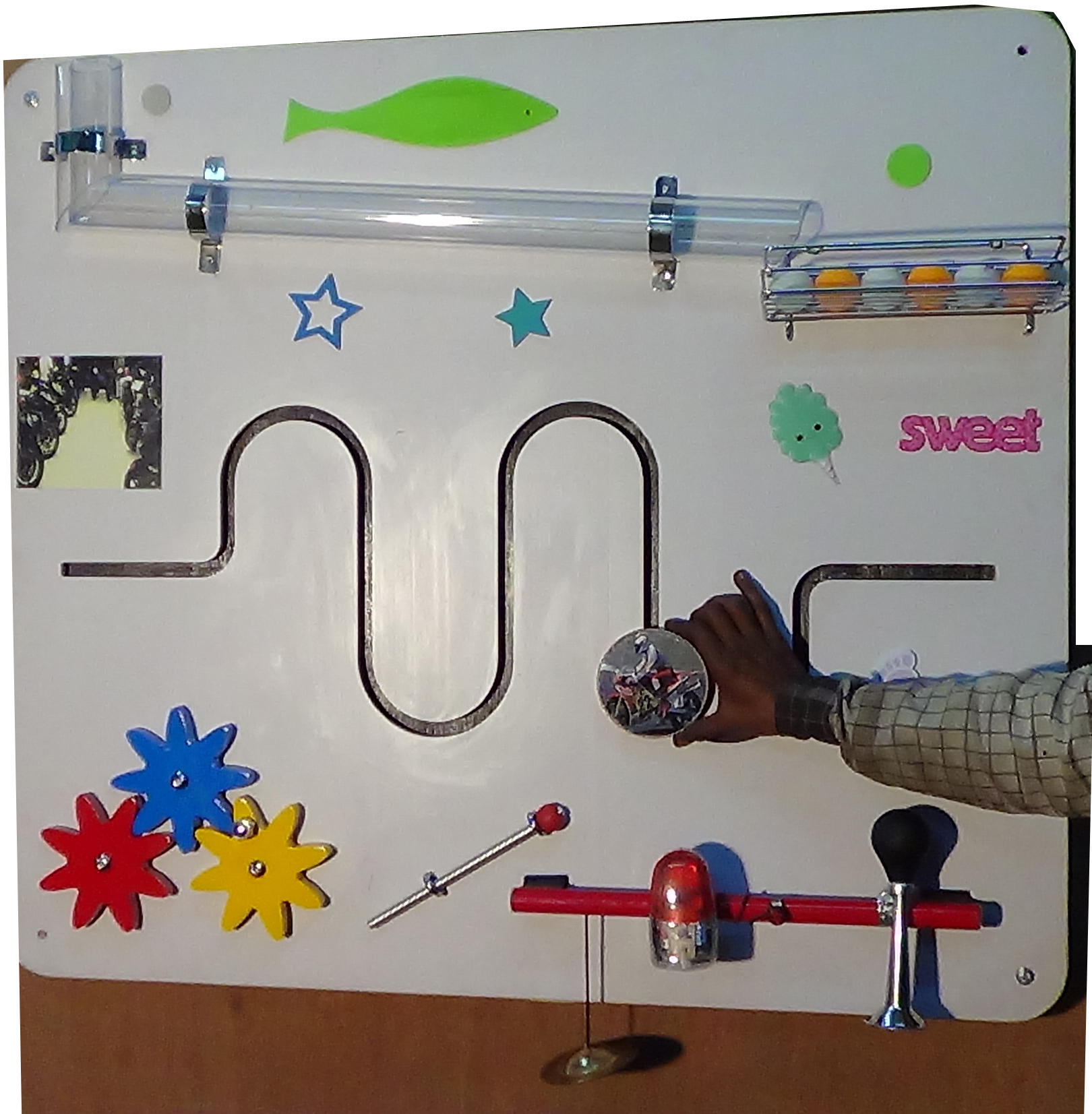 Imi-1343 Sensory Learning Wall, Single Panel - Wooden, 100cm X 100cm X 10cm, White & Blue | Promotes Focus, Motor Skills, Interaction, Cause & Effect