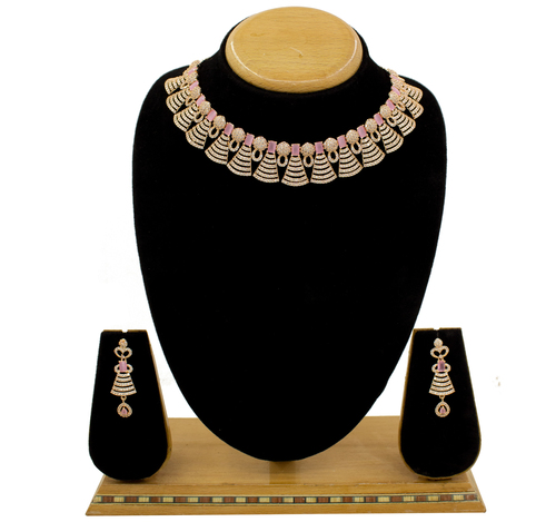 American Diamond Choker Necklace Set - Alloy Material, Golden Color | Lightweight, Skin-Friendly, Ideal for Weddings and Festive Occasions