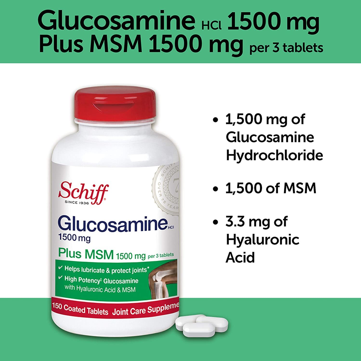Schiff Glucosamine 1500mg Plus Msm 200 Tabs Efficacy: Promote Healthy & Growth