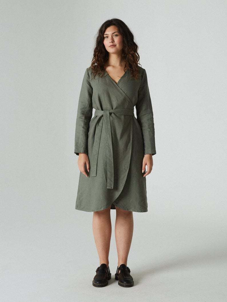 Pure Linen Summer Dress - 100% Linen Fabric Customized Sizes Available | Short Sleeves Plus Size All-season Wear
