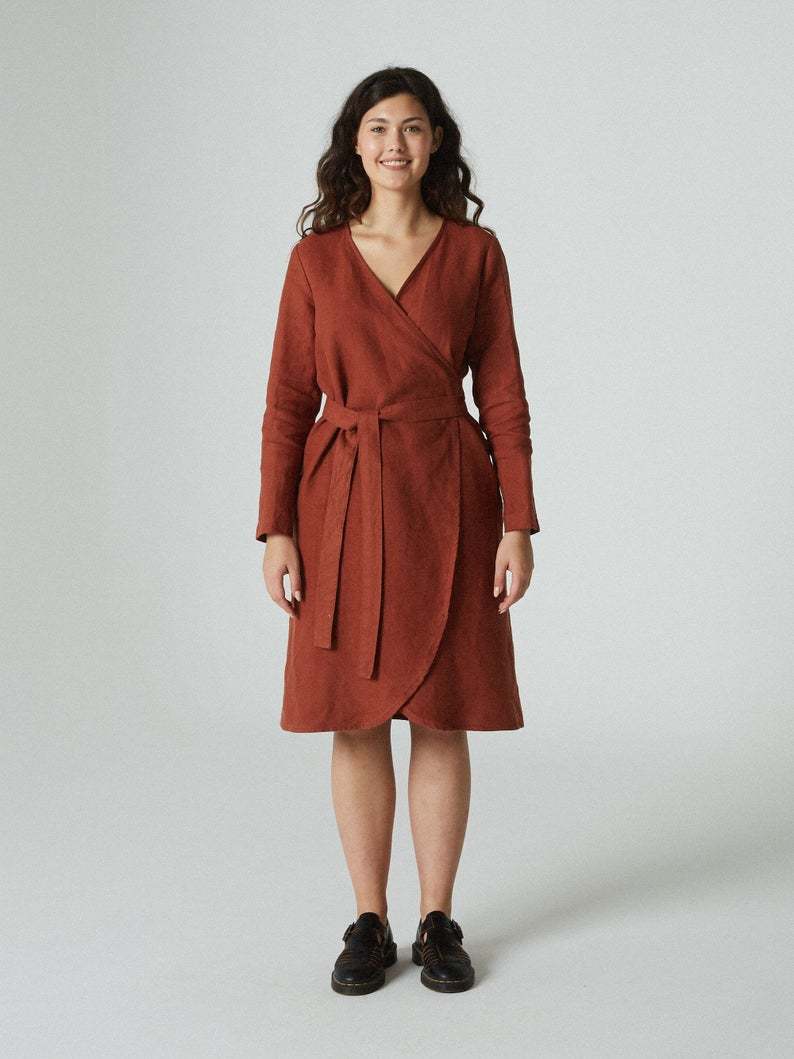Pure Linen Summer Dress - 100% Linen Fabric Customized Sizes Available | Short Sleeves Plus Size All-season Wear