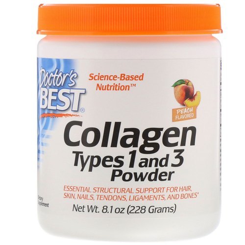 Doctors Best Collagen Types 1 And 3 Powder Peach Flavored 8.1 Oz (228 G)