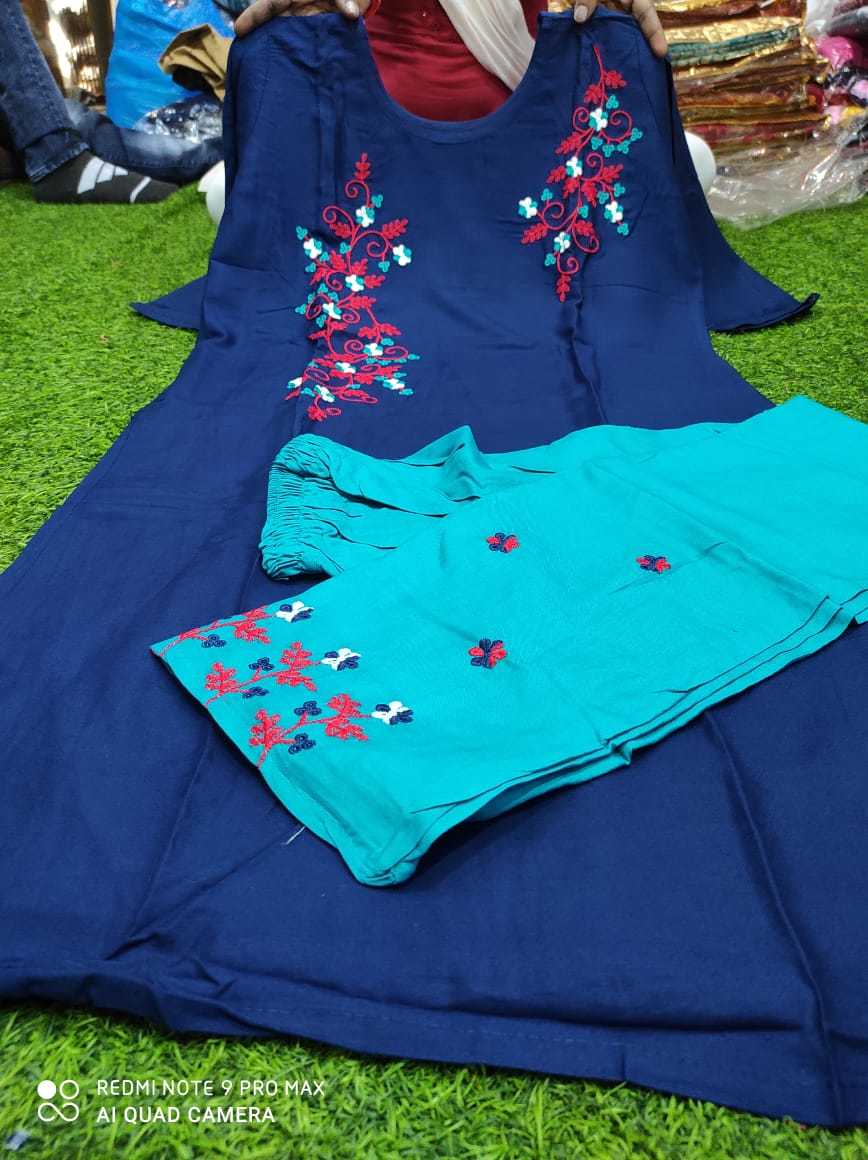 Kurti Plazo Vol - Rayon Fabric, Size Xl , Multicolor, 3-4th Sleeve Style, Embroidered & Printed, Casual Ethnic Wear For Ladies