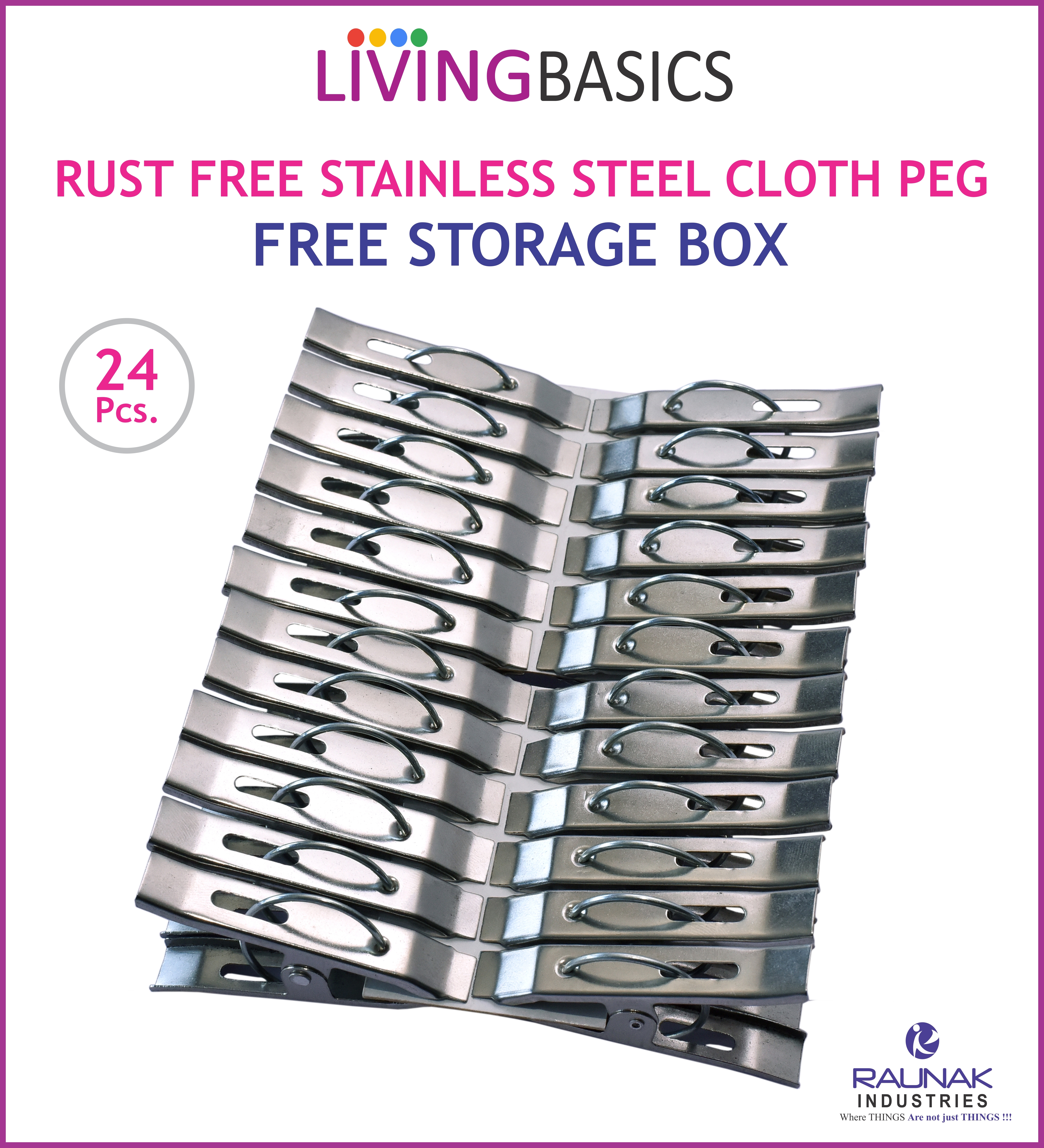 Ss Cloth Clips - Stainless Steel, 5.5cm(h) X 3cm(l) X 8mm(w), Rust Proof | Heavy Duty Cloth Drying Pins For Small Homes, Easy Grip, Includes Storage Box