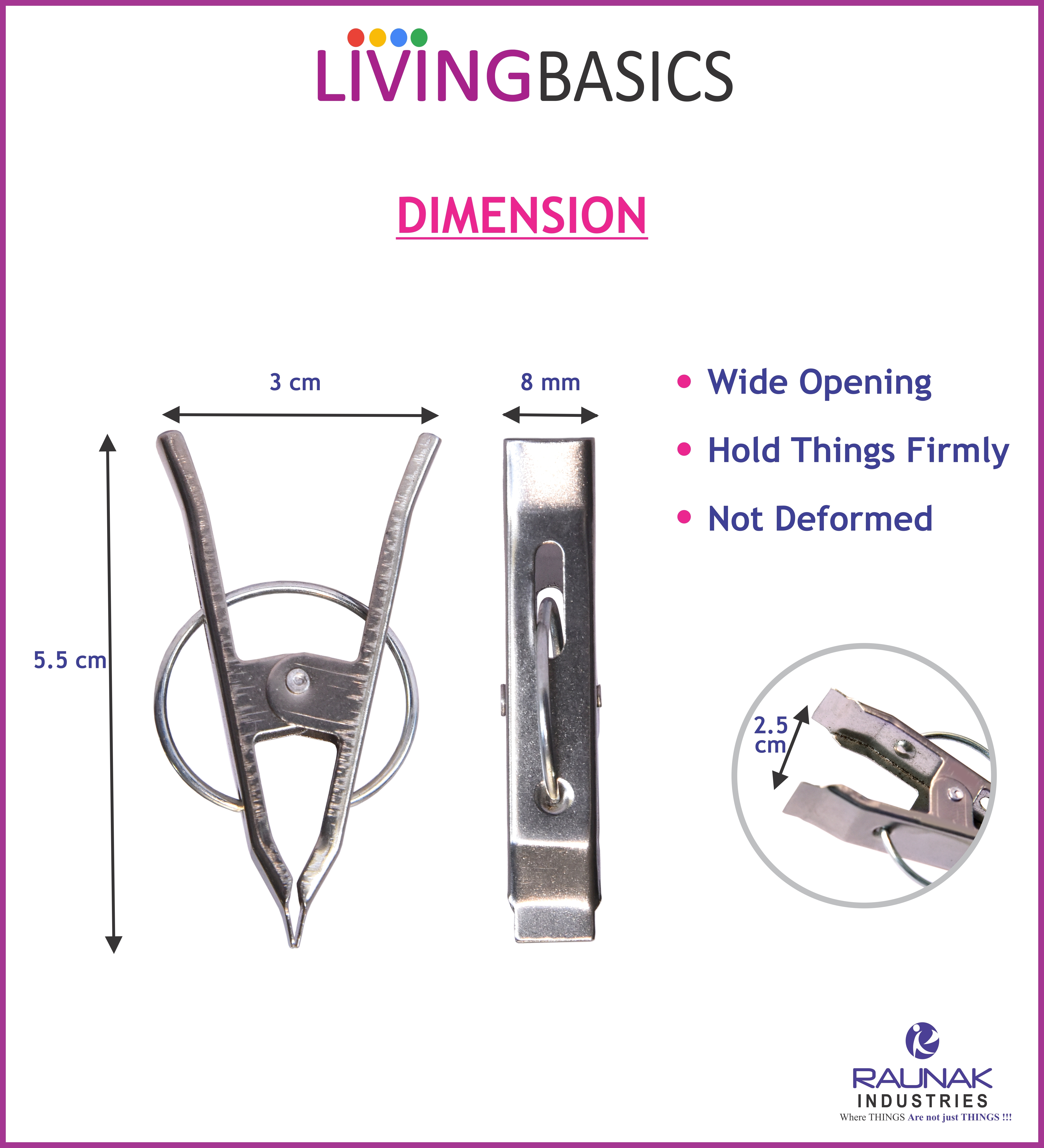 Ss Cloth Clips - Stainless Steel, 5.5cm(h) X 3cm(l) X 8mm(w), Rust Proof | Heavy Duty Cloth Drying Pins For Small Homes, Easy Grip, Includes Storage Box