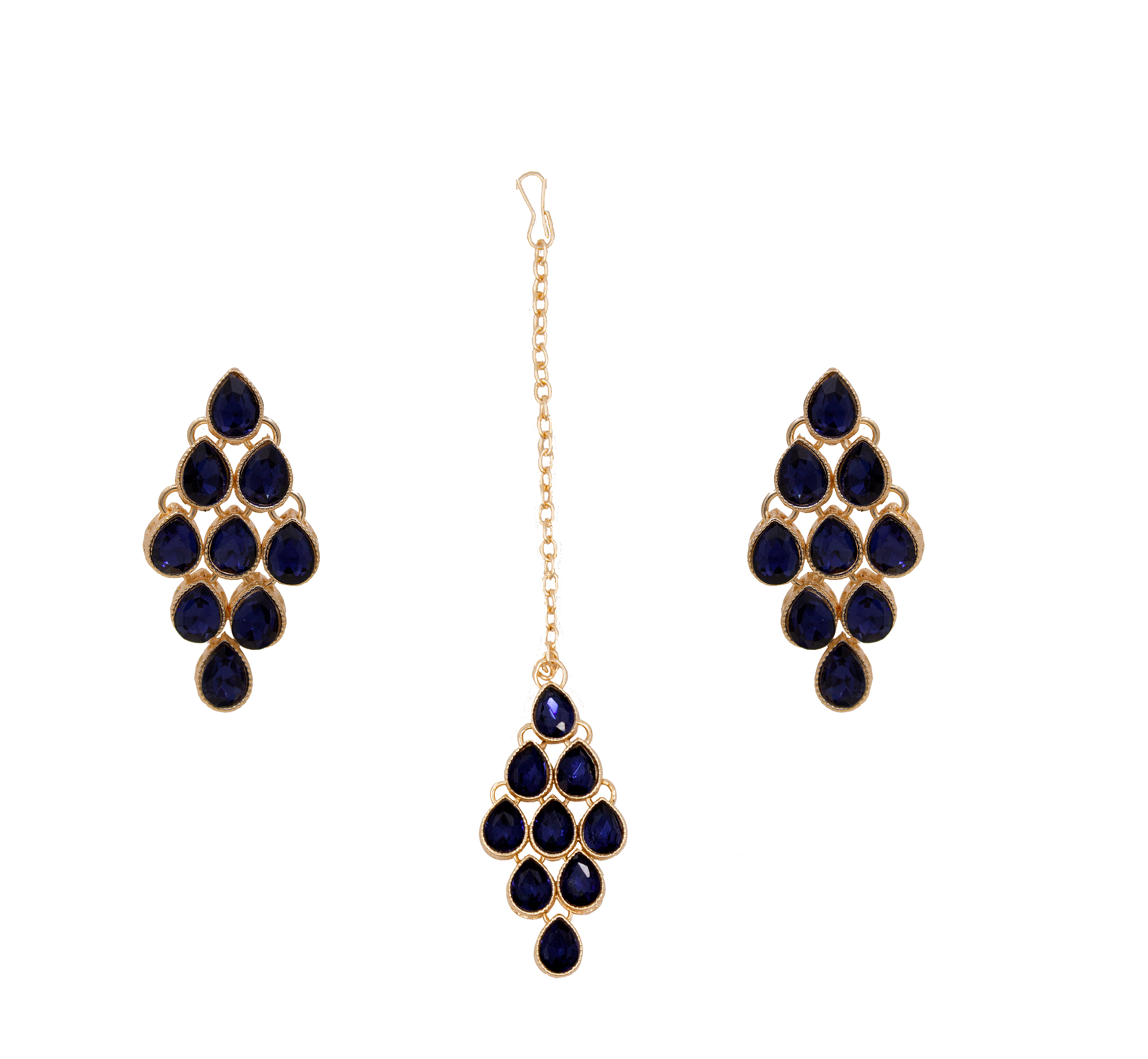 Blue Beautiful Design Rose Gold Plated Multi Line Necklace Set For Women & Girls