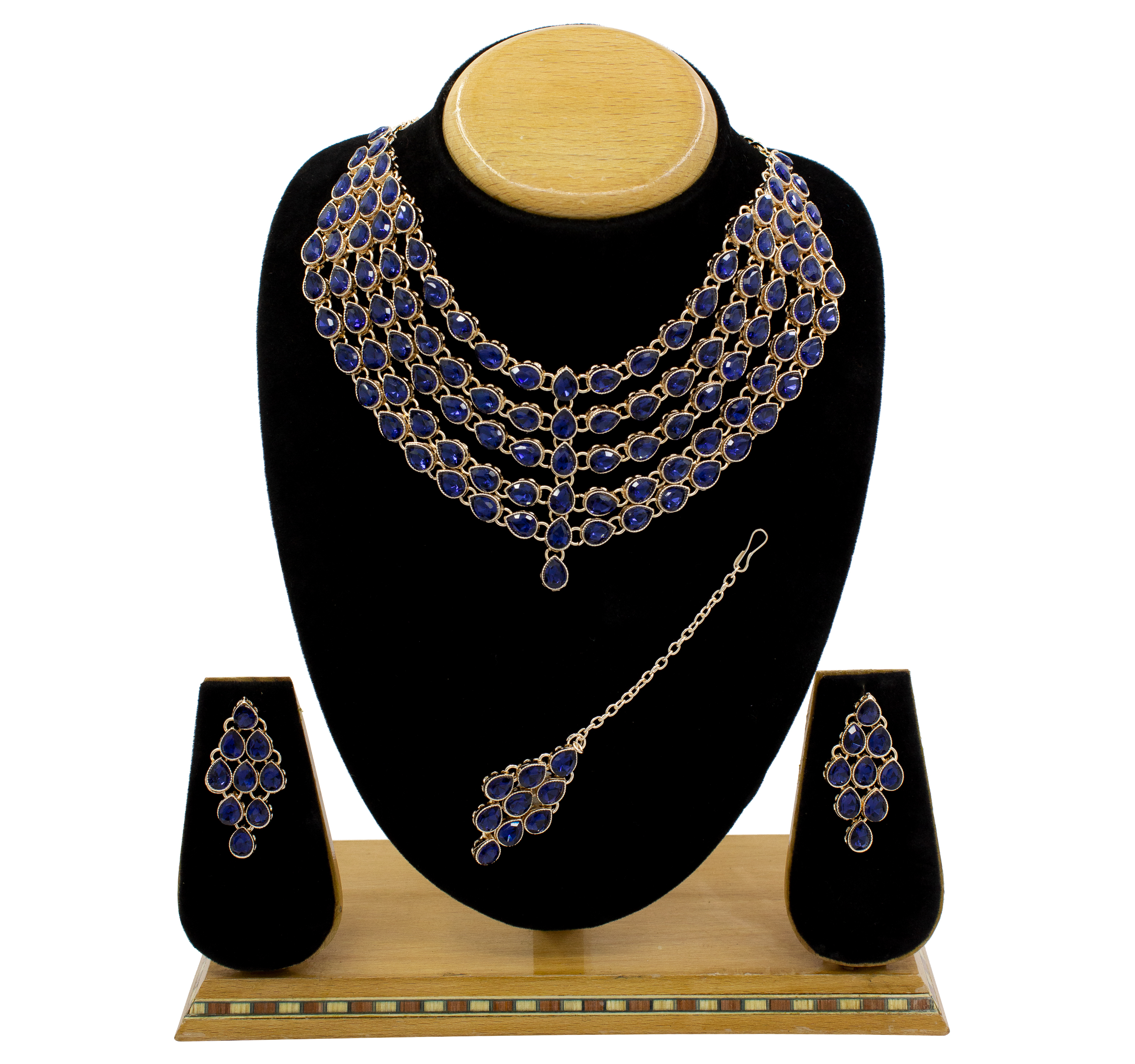 Blue Beautiful Design Rose Gold Plated Multi Line Necklace Set For Women & Girls