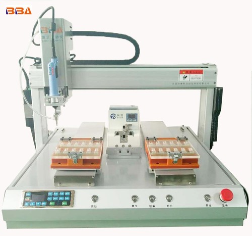 Automatic Screw Locking Machine - 570x570x700mm, Silver Color | Pneumatic Power, 60-80 Pcs/min Production, Double Y Platforms Design, Advanced Detection Features, High Efficiency with Manipulator Feeding