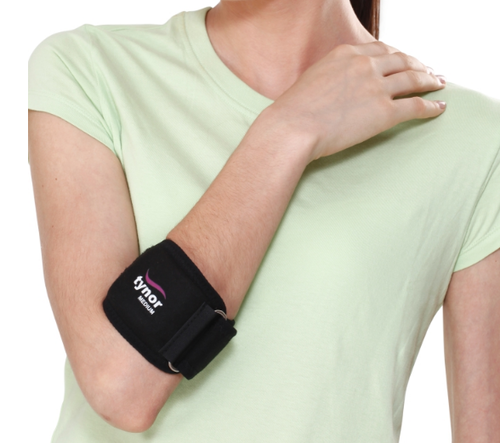 Tynor Tennis Elbow Support E-10 - Breathable Material, Sizes S to XL, Black Color | Effectively Absorbs Vibrations, Customized Targeted Compression, Multipurpose Use