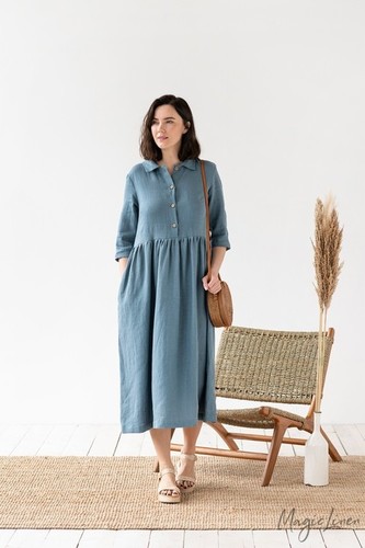 Linen Tunic Dress For Women - Bust Size: 36-44 Inch Centimeter (Cm)