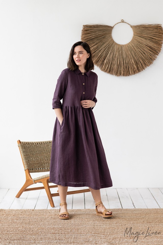 Autumn Linen Tunic Dress For Women