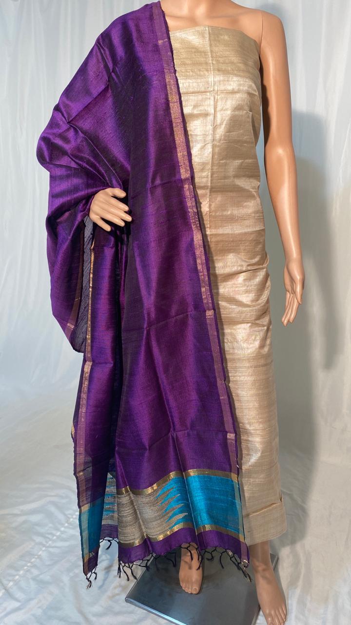 Pure Dupion Raw Silk Handmade Long Dupatta - Ethnic Indian Design | Ideal For All Seasons, Plain Pattern, Elegant And Timeless Accessory