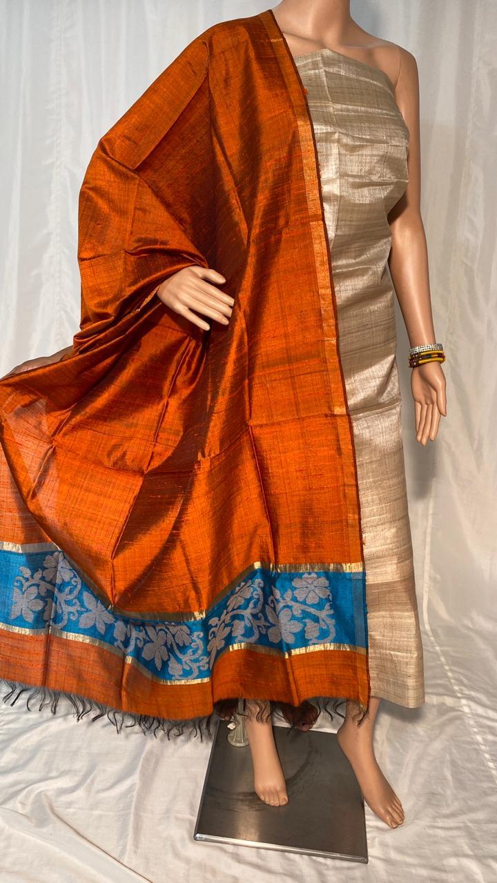 Pure Dupion Raw Silk Handmade Long Dupatta - Ethnic Indian Design | Ideal For All Seasons, Plain Pattern, Elegant And Timeless Accessory