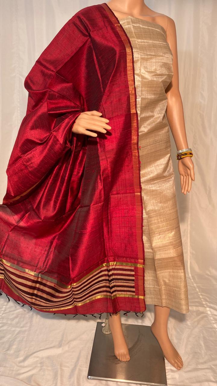 Pure Dupion Raw Silk Handmade Long Dupatta - Ethnic Indian Design | Ideal For All Seasons, Plain Pattern, Elegant And Timeless Accessory