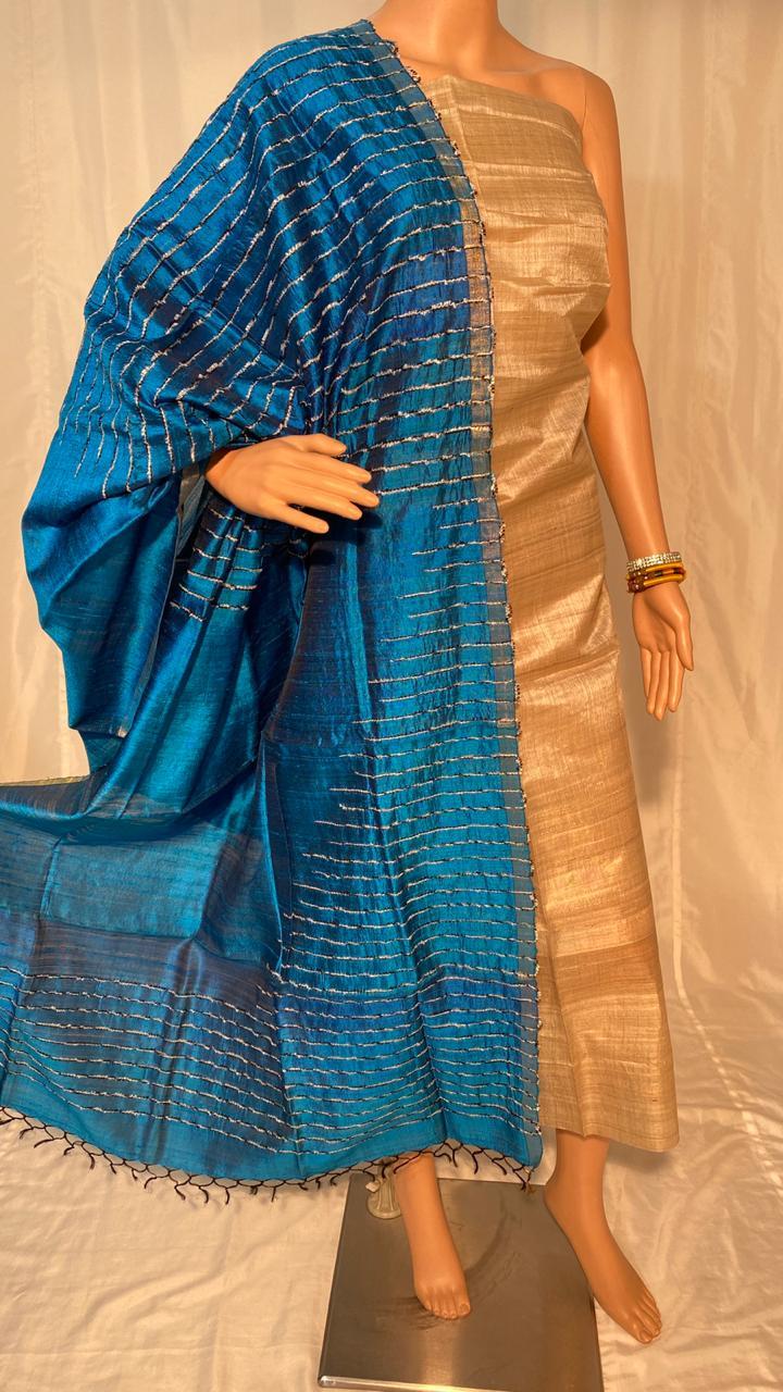 Pure Dupion Raw Silk Handmade Long Dupatta - Ethnic Indian Design | Ideal For All Seasons, Plain Pattern, Elegant And Timeless Accessory