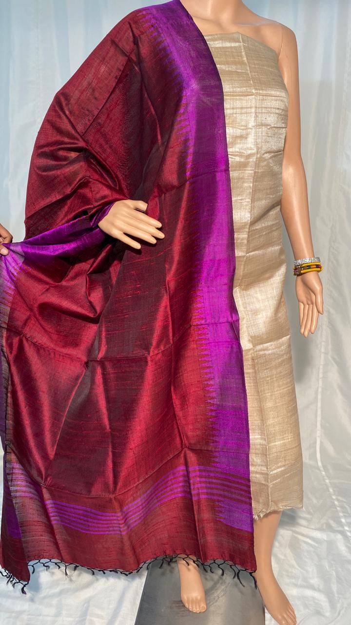 Pure Dupion Raw Silk Handmade Long Dupatta - Ethnic Indian Design | Ideal For All Seasons, Plain Pattern, Elegant And Timeless Accessory