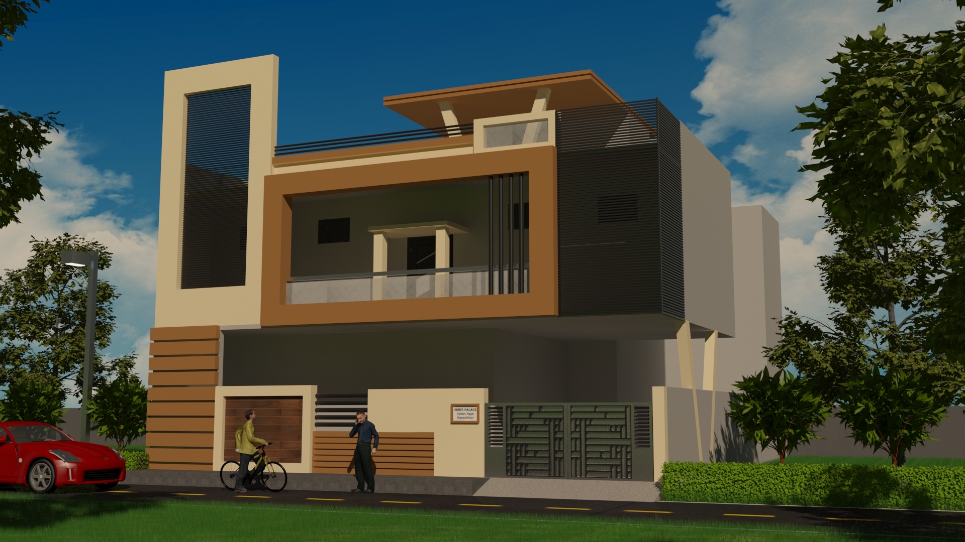 Building Elevation - Concrete, Brick, Steel Structure , 3 Floors With Sloped Roof And Double-glazed Windows